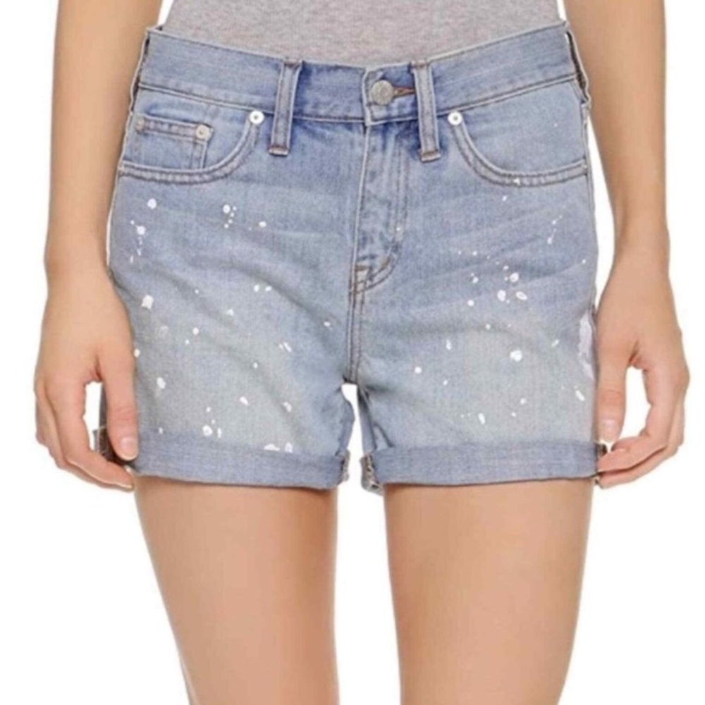 ☀️MADEWELL White Paint Splatter Light Denim Shorts Jean Cutoffs Size 32 / 14